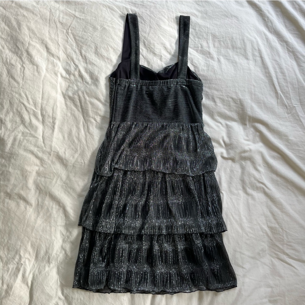 Dynamite Sparkly Silver Ruffle Mini-Dress - Picture 3 of 6